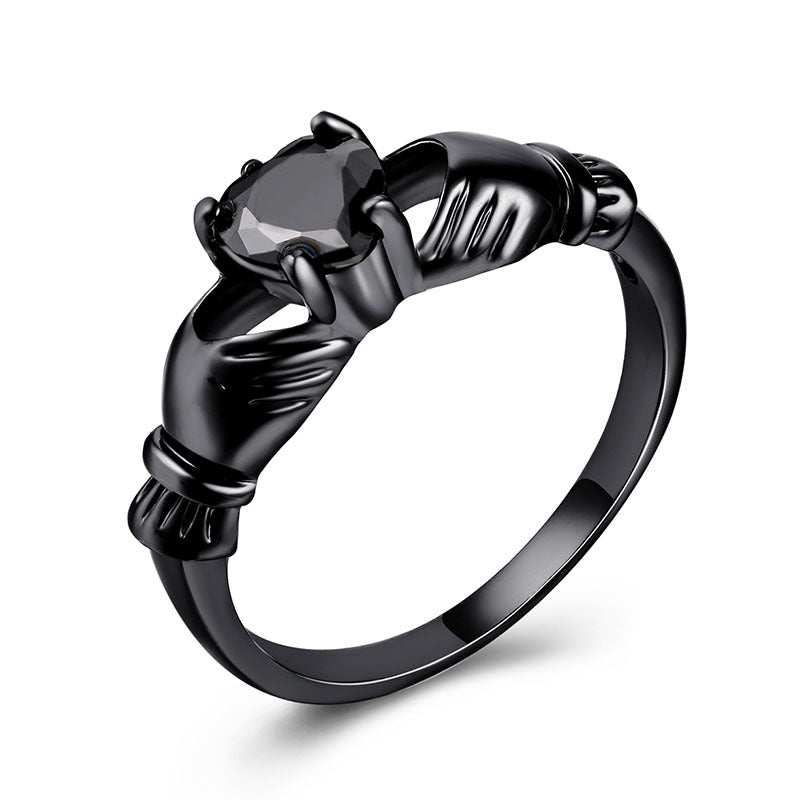 Women's Creative Heart-shaped Zircon Black Gold Plated Rings