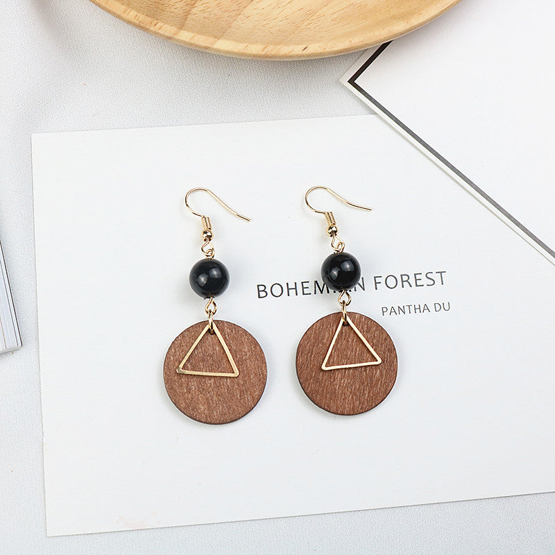 Women's Handmade Design Log Elegant Brown Stylish Round Long Earrings