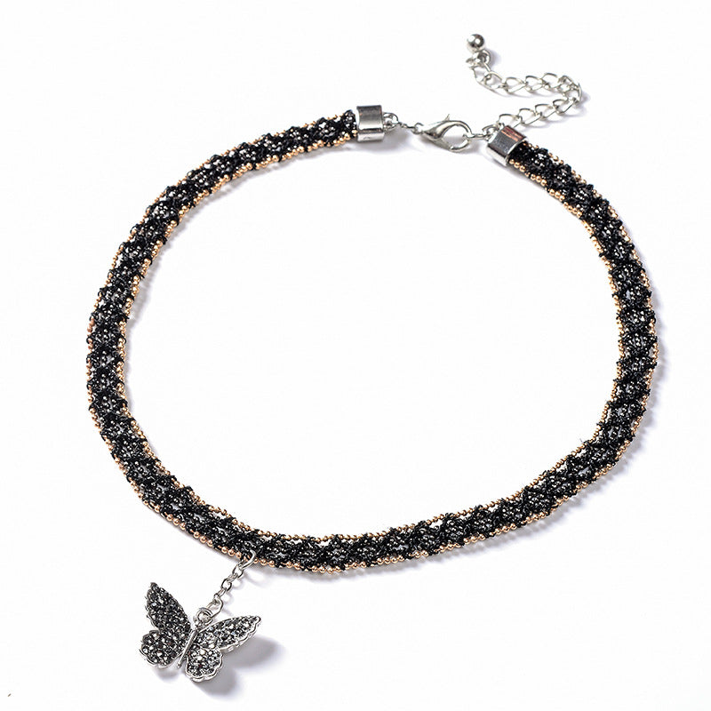 Women's Black Crystal Short Neckband Clavicle Chain Simple Mori Necklace