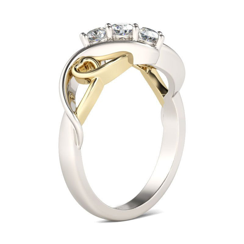 Herzförmige zweifarbige Zirkon-Kreativ-Mode-Diamantringe für Damen
