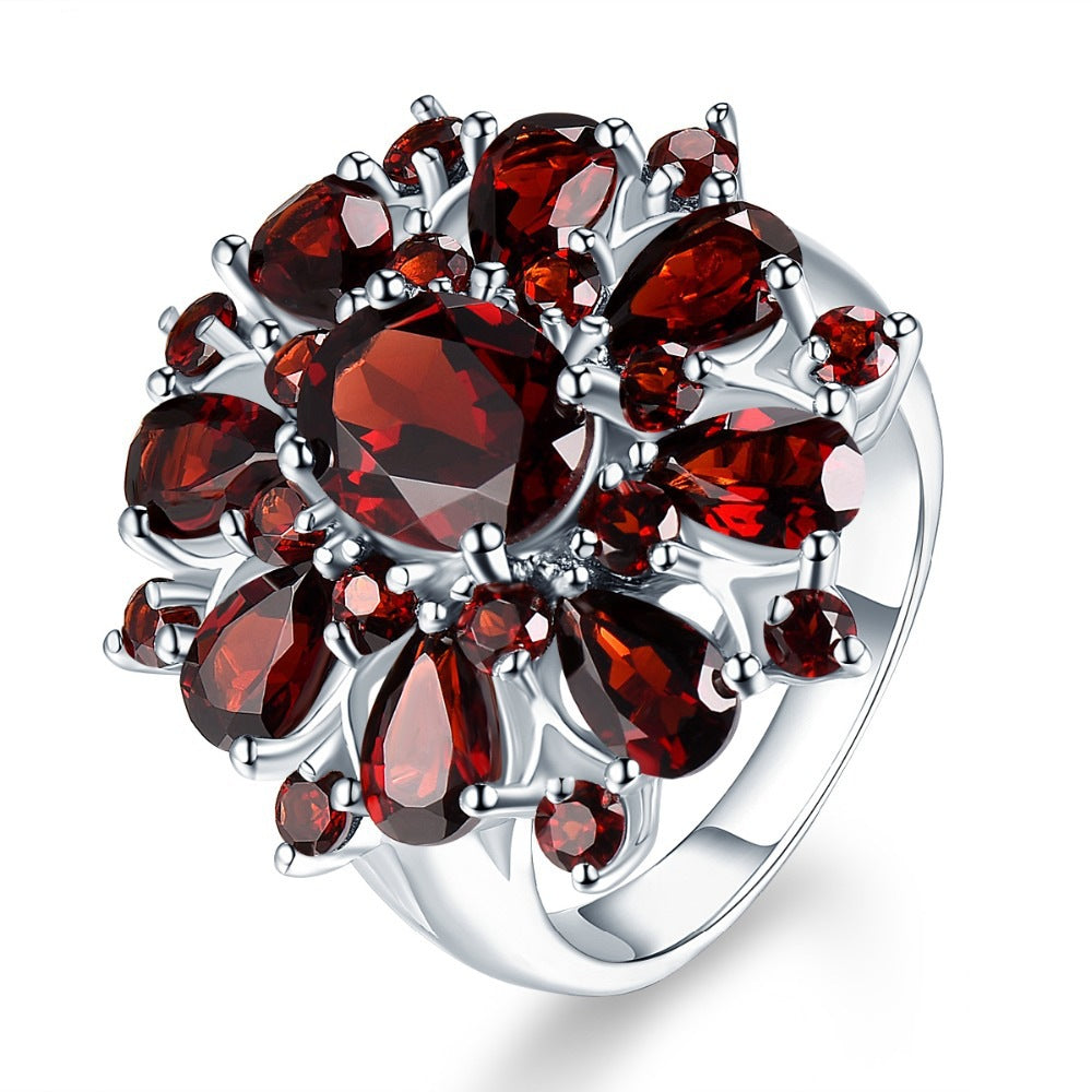 Inlaid Pomegranate Ruby Female Full Diamond Rings