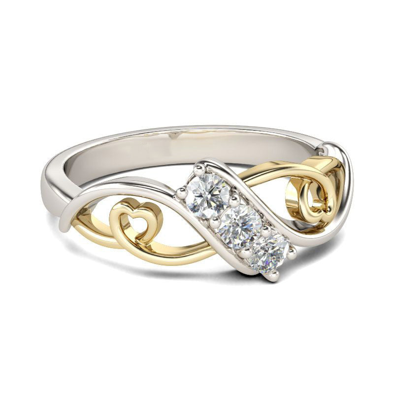 Herzförmige zweifarbige Zirkon-Kreativ-Mode-Diamantringe für Damen