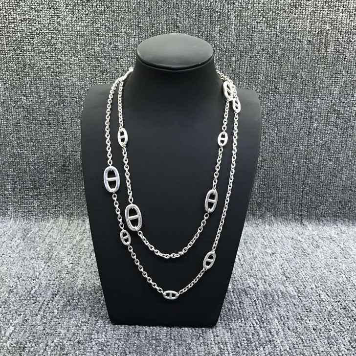 Chaîne de pull à la mode, motif de nez de cochon, lettre, colliers longs