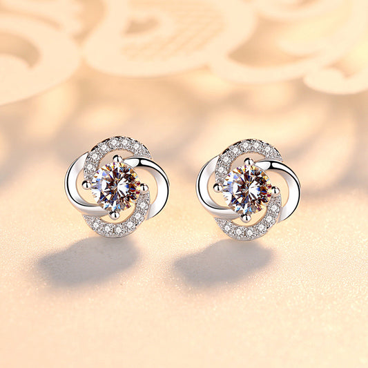 Women's Style Sier Plated Four Leaf Clover Ear Diamond Four-leaf Earrings