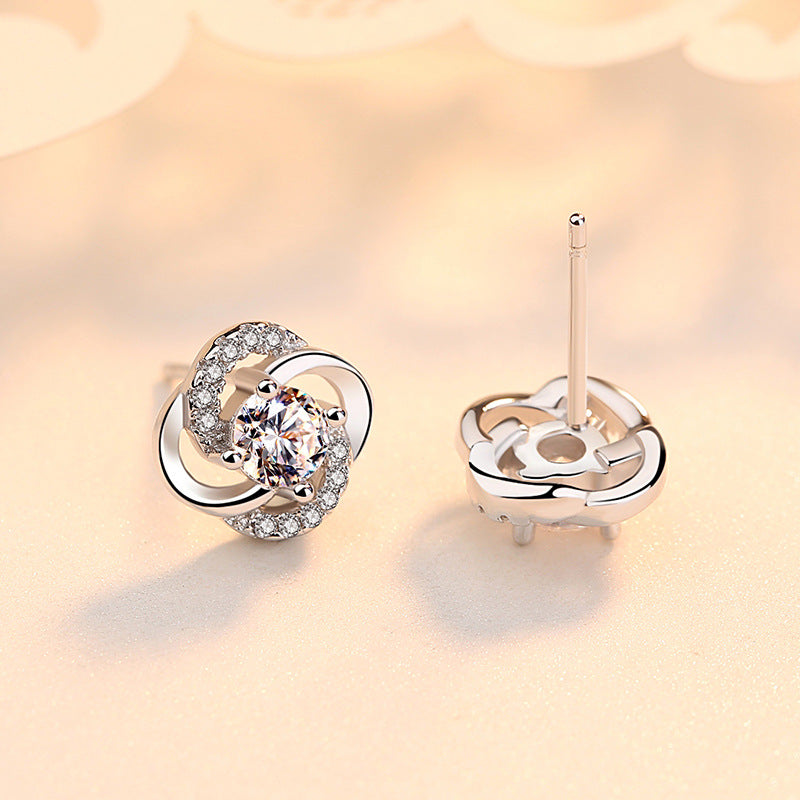 Women's Style Sier Plated Four Leaf Clover Ear Diamond Four-leaf Earrings