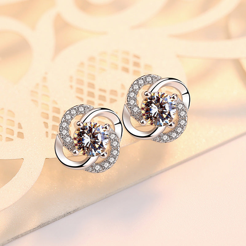 Women's Style Sier Plated Four Leaf Clover Ear Diamond Four-leaf Earrings