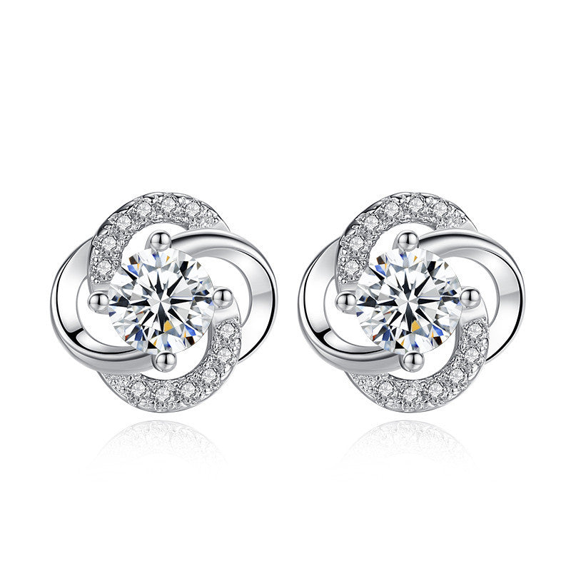 Women's Style Sier Plated Four Leaf Clover Ear Diamond Four-leaf Earrings