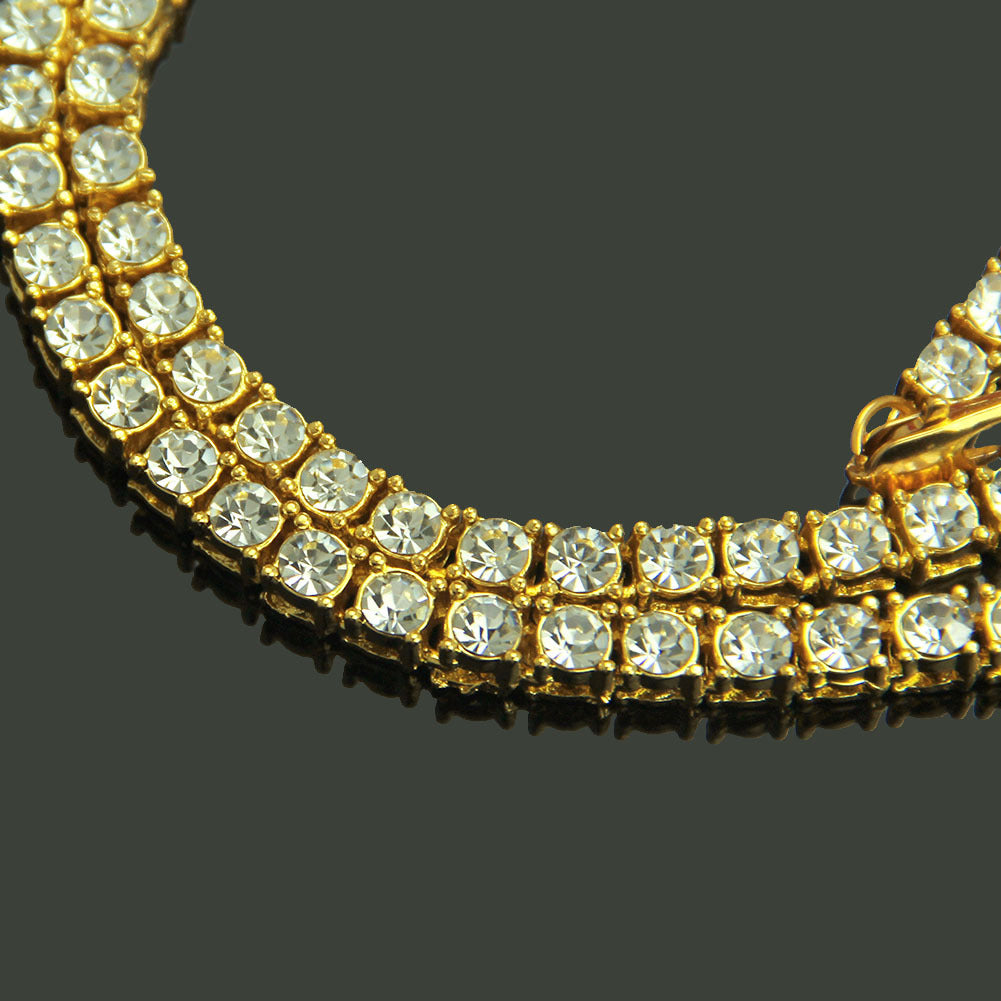 Men's Gang Drill Alloy Rhinestone Single Row Diamond Necklaces