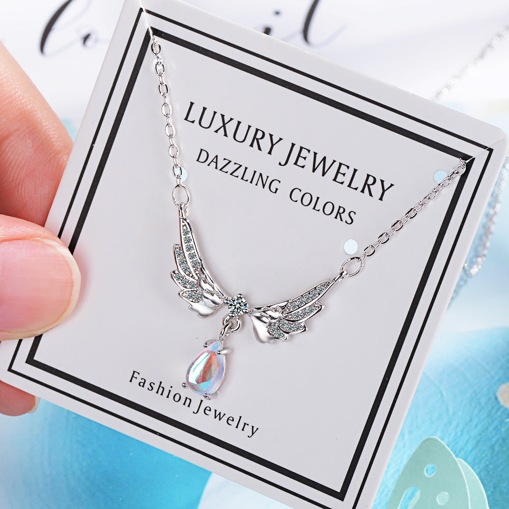 Women's Wings Moonstone Clavicle Chain Temperament Wild Necklaces