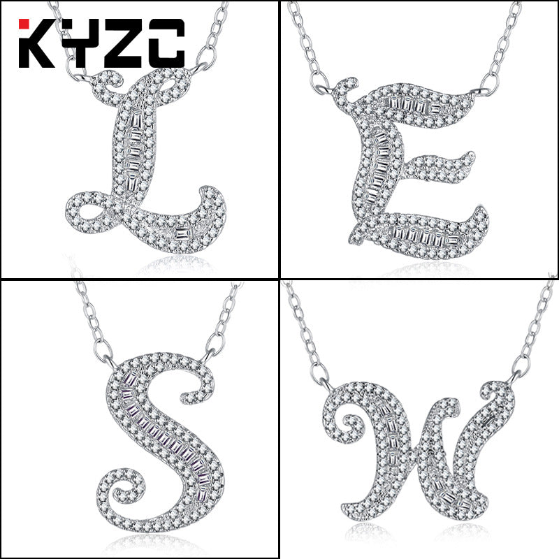 Best-selling Ornament Square Letters Super Flash Zircon Necklaces