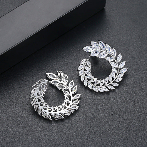 Classic Style Wheat Copper Studded With Zircon Fashion Leaf-shaped Earrings