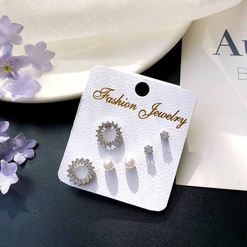 Koreanische Mode geometrische Zirkon dreiteilige einfache Ohrringe