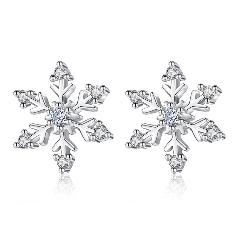 Ohrringe mit Zirkon-Schneeflocken-Ohr, weiblich, süße Eleganz