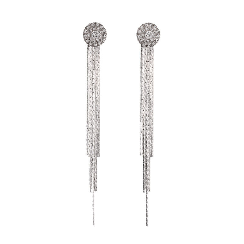 Chain Diamond Sunflower Temperament Long Fringe Bride Earrings
