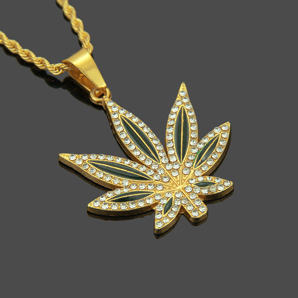 Herren-Halsketten mit Hip-Hop-Ornament-Ahornblatt-Anhänger