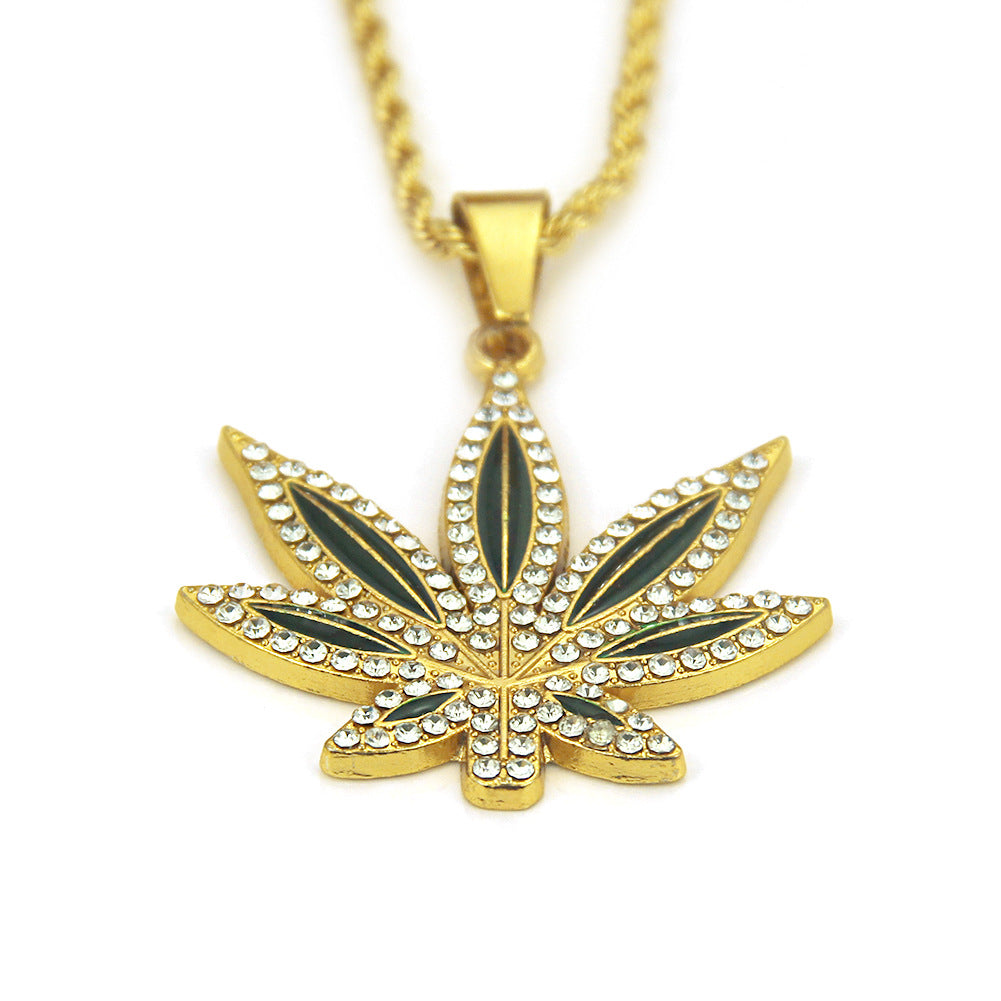 Herren-Halsketten mit Hip-Hop-Ornament-Ahornblatt-Anhänger