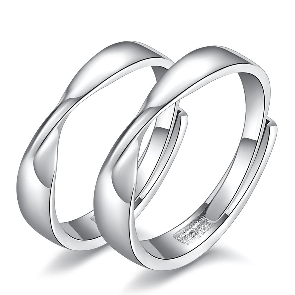 Damen & Herren & Water Ripple Mobius Strip Couple Silber Offene Ringe