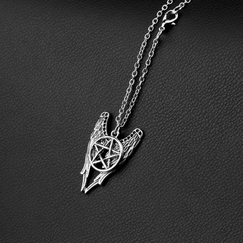 Women's & Men's & Ornament Five-pointed Star Wings Pendant Necklaces