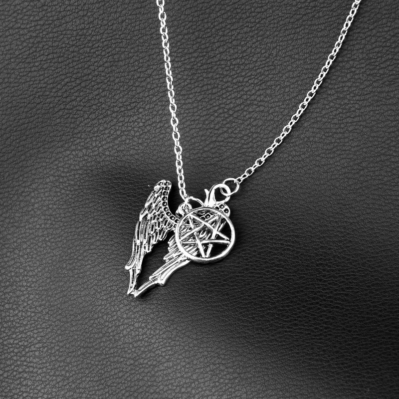 Women's & Men's & Ornament Five-pointed Star Wings Pendant Necklaces
