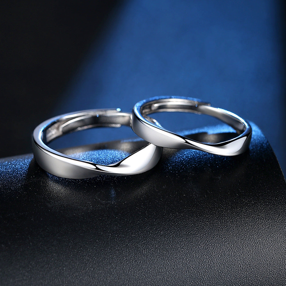 Damen & Herren & Water Ripple Mobius Strip Couple Silber Offene Ringe