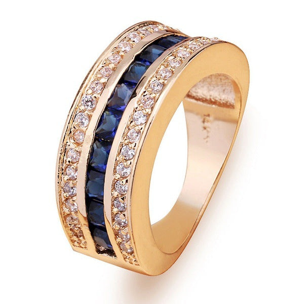 Men's Diamond Sapphire Square Gold Plated Rhinestone Rings