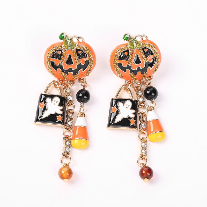 Creative Oil Dripping Pumpkin Funny Halloween Earrings