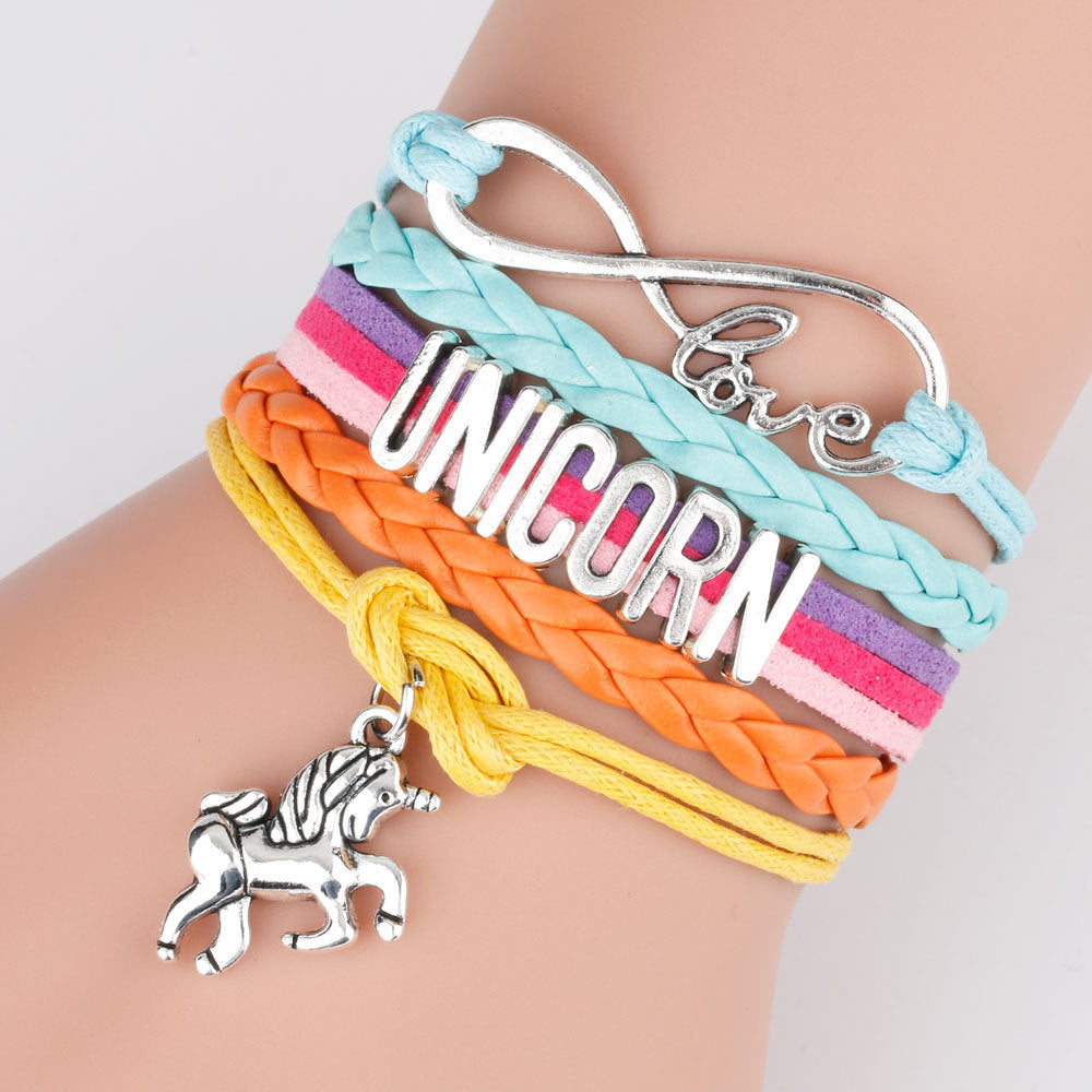 Accessories Colorful Letter Unicorn Woven Color Bracelets