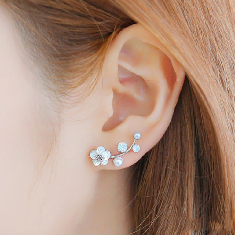 Women's Flower Pearl Gold And Sier Small Earrings