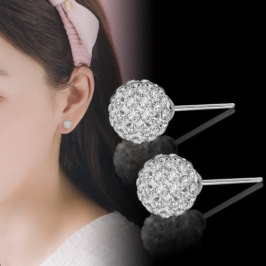 Women's Swiss Diamond Super Flash Rhinestone Ball Earrings