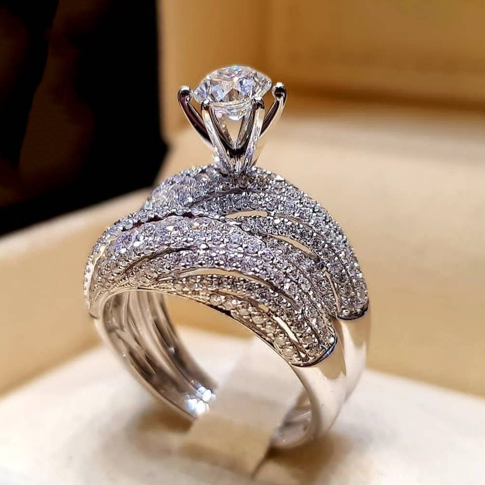 Damen-Verlobungsset mit Strasssteinen, modische Handaccessoires, Ringe