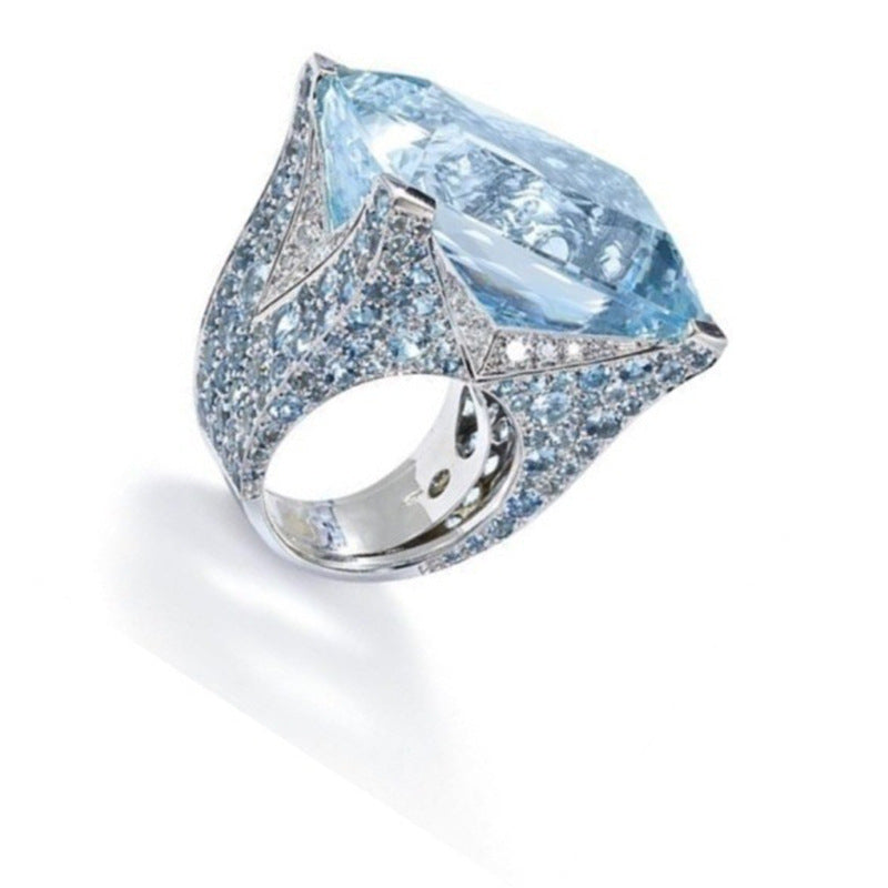 Women's And Generous Blue Square Retro Classic Rings