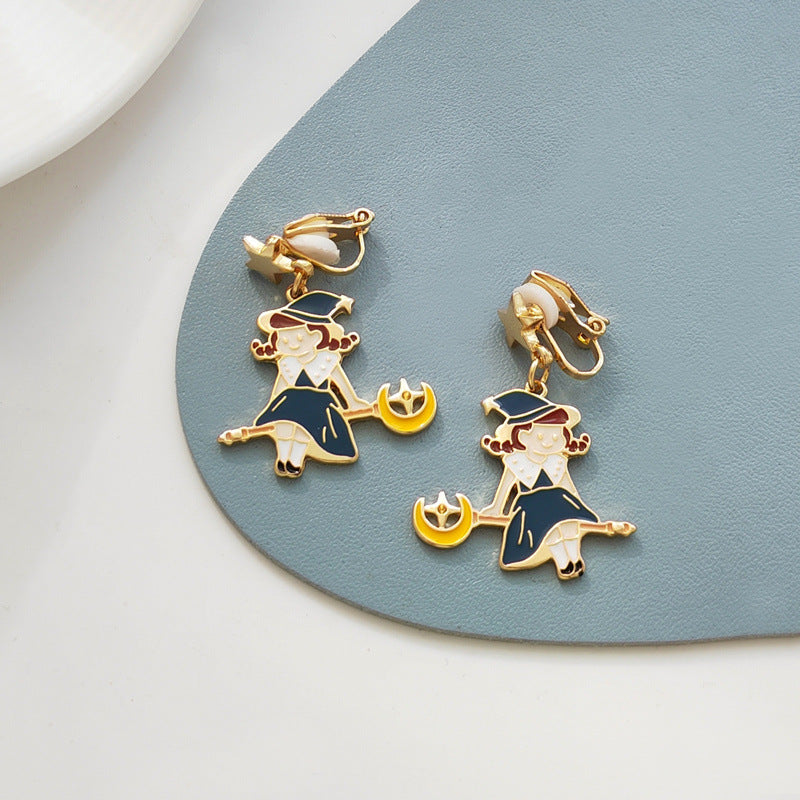 Halloween Pumpkin Lamp Ear Funny Creative Cute Earrings