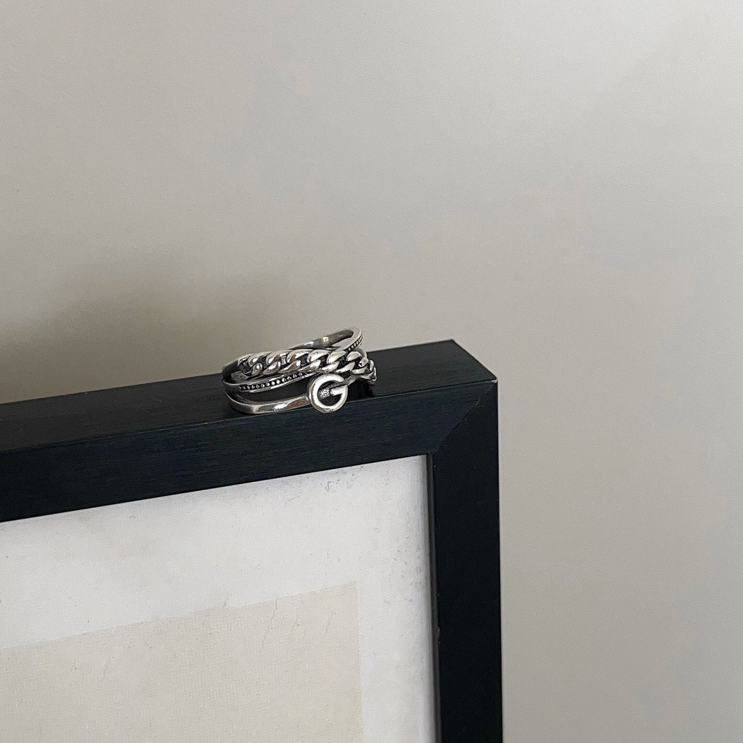 Bagues d'indexation féminines pentagramme de style industriel en argent sterling