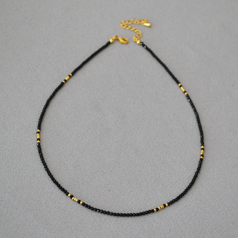 Shiny Carved Black Pointed Crystal Small Golden Necklaces