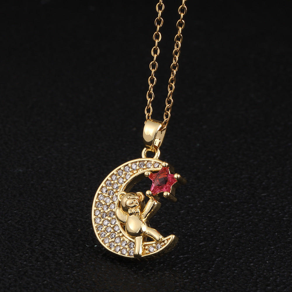 Women's Zircon Electroplated Real Gold Moon Mechanical Necklaces