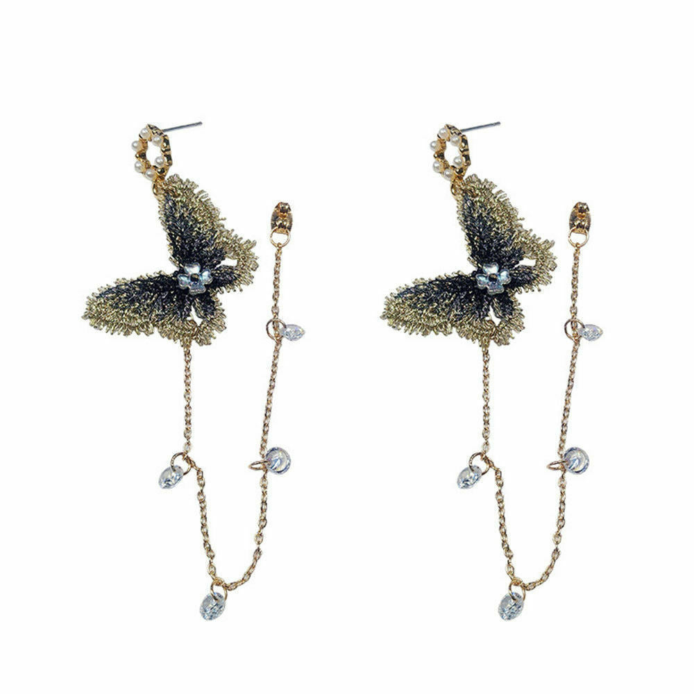 Women's Trendy Butterfly Crystal Pearl Elegant Moving Tassel Fashion Rings