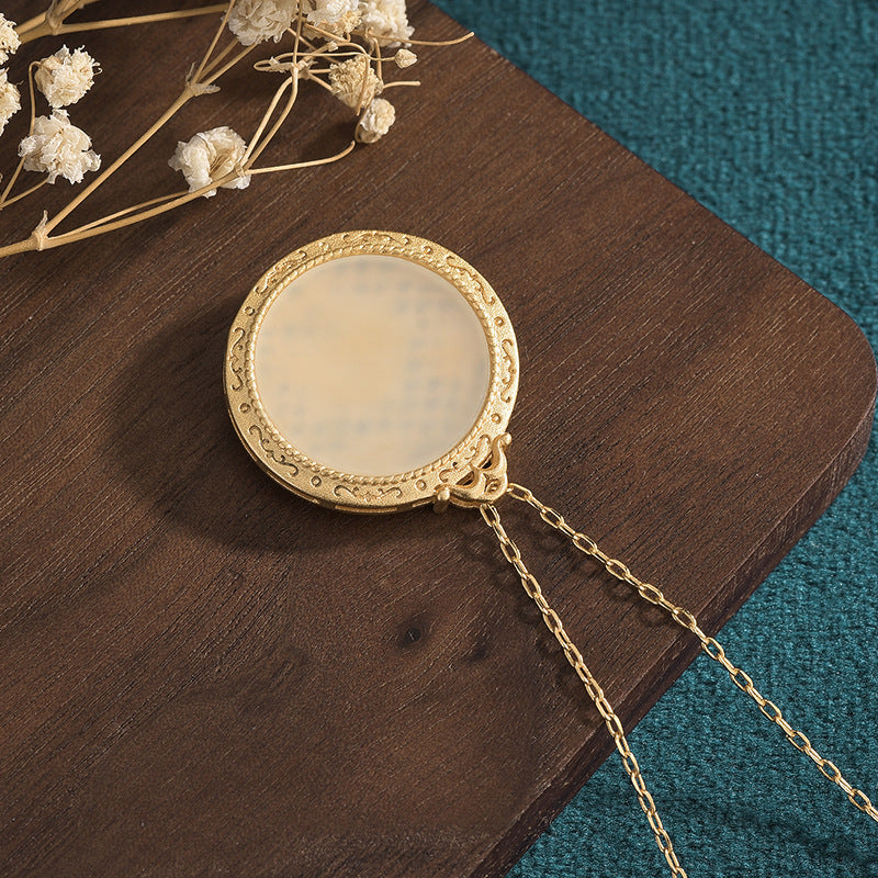 Women's Lotus Jade Round Pendant Hanging Ornament Necklaces