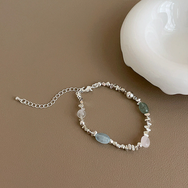 Small Pieces Of Sier Metal Natural Stone Beaded Female Necklaces