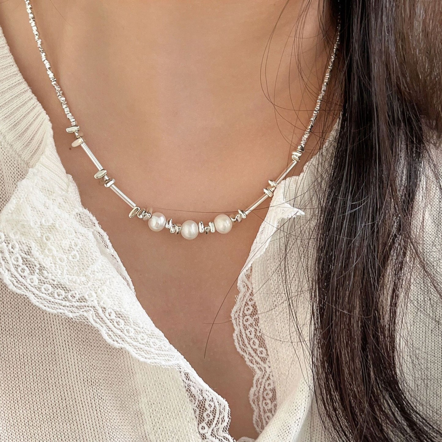 Women's Sterling Small Pieces Of Stitching Pearl Light Luxury Necklaces