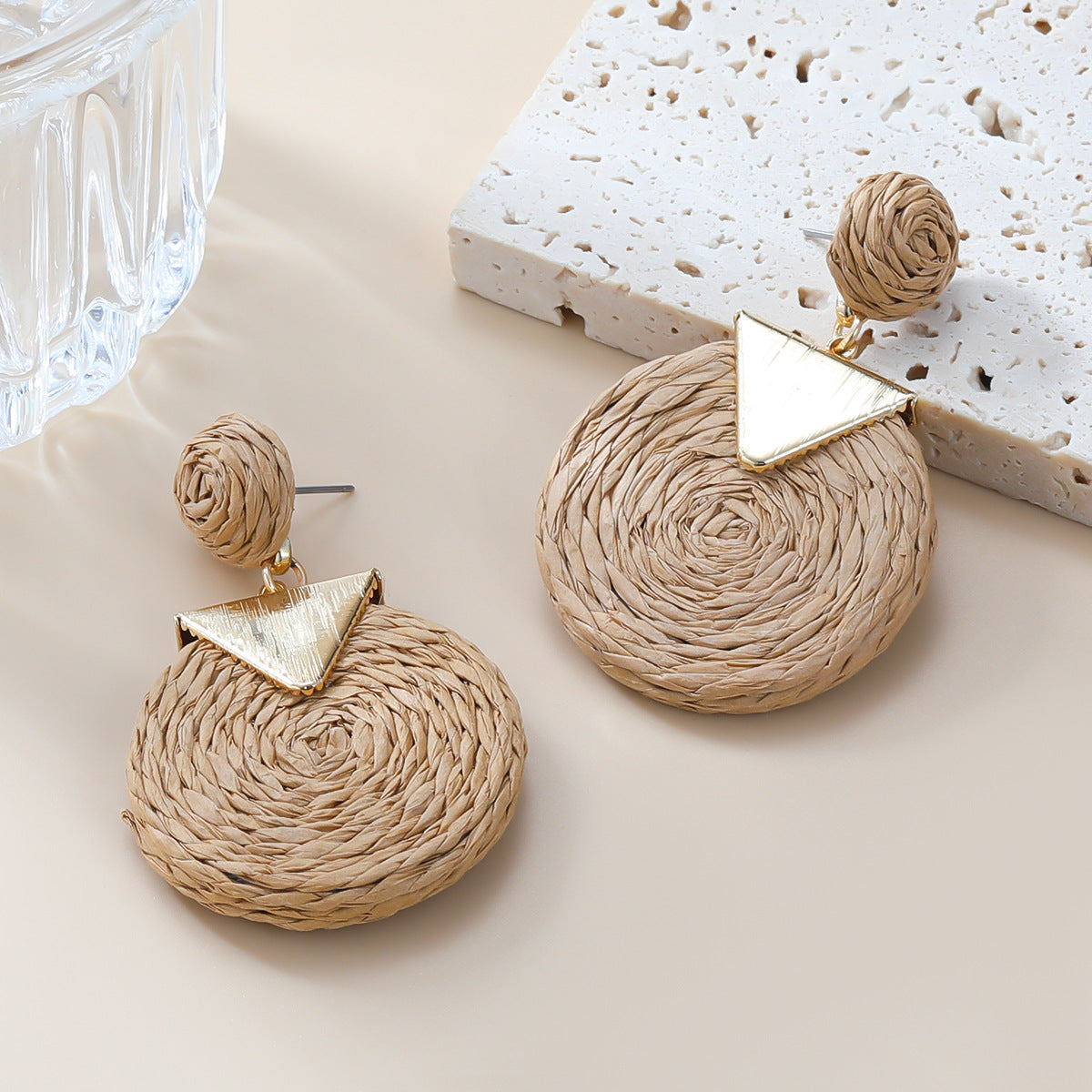 Summer Raffia Female Stylish Round Bohemian Earrings