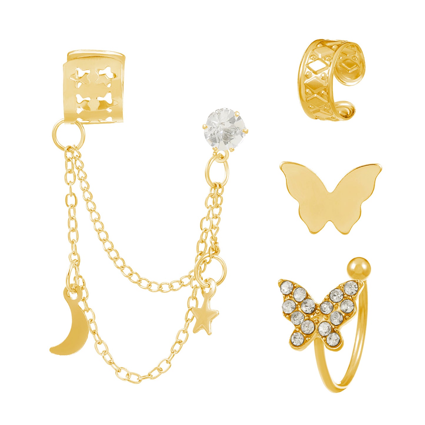 Pcs Rhinestone Butterfly Hollow Cartilage Fashion Star Moon Integrated Ear Clip