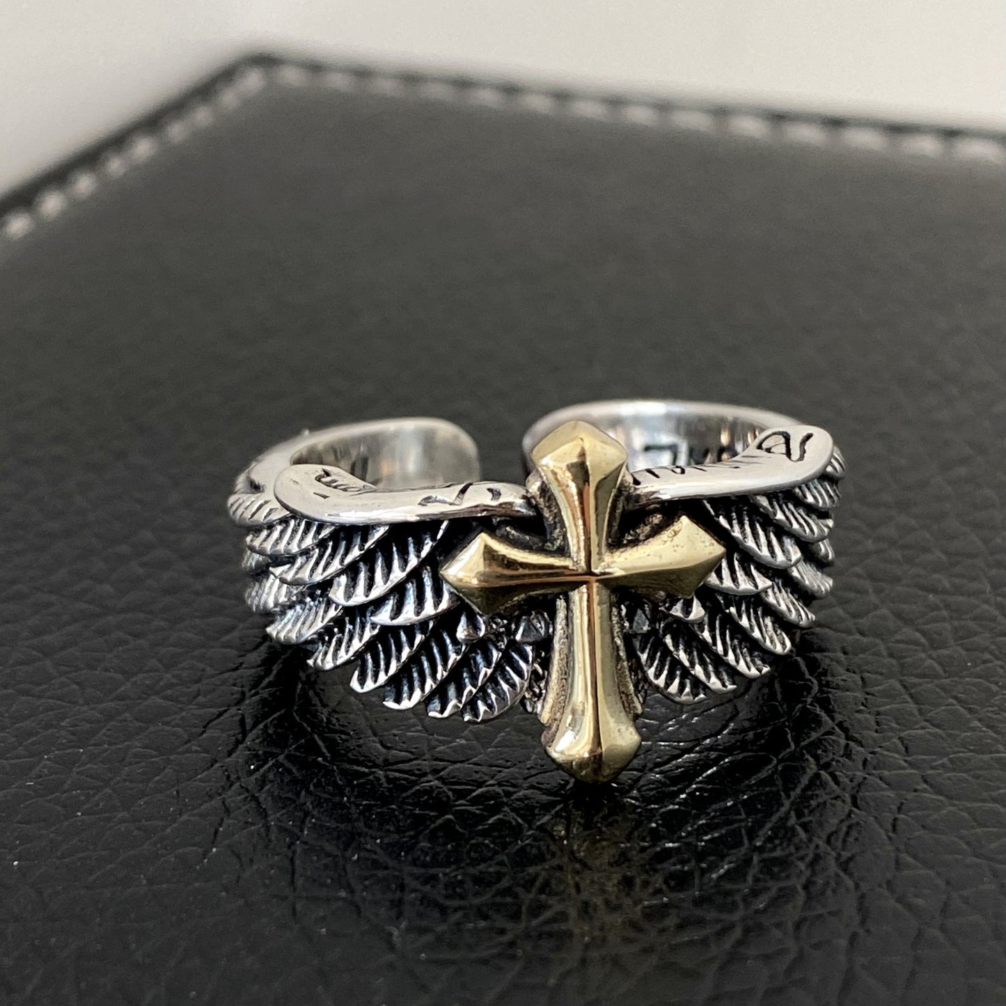 Men's Retro Angel Cross Trendy Unique Hip Hop Style Open Rings