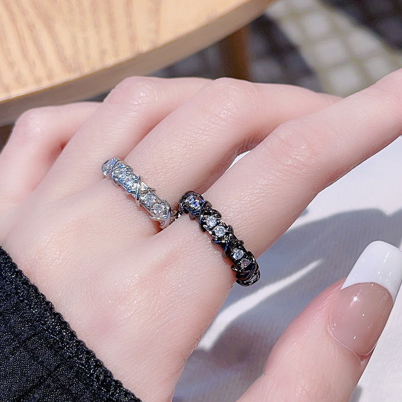 Women's Zircon Fashion French Cross Dark Open-end Rings