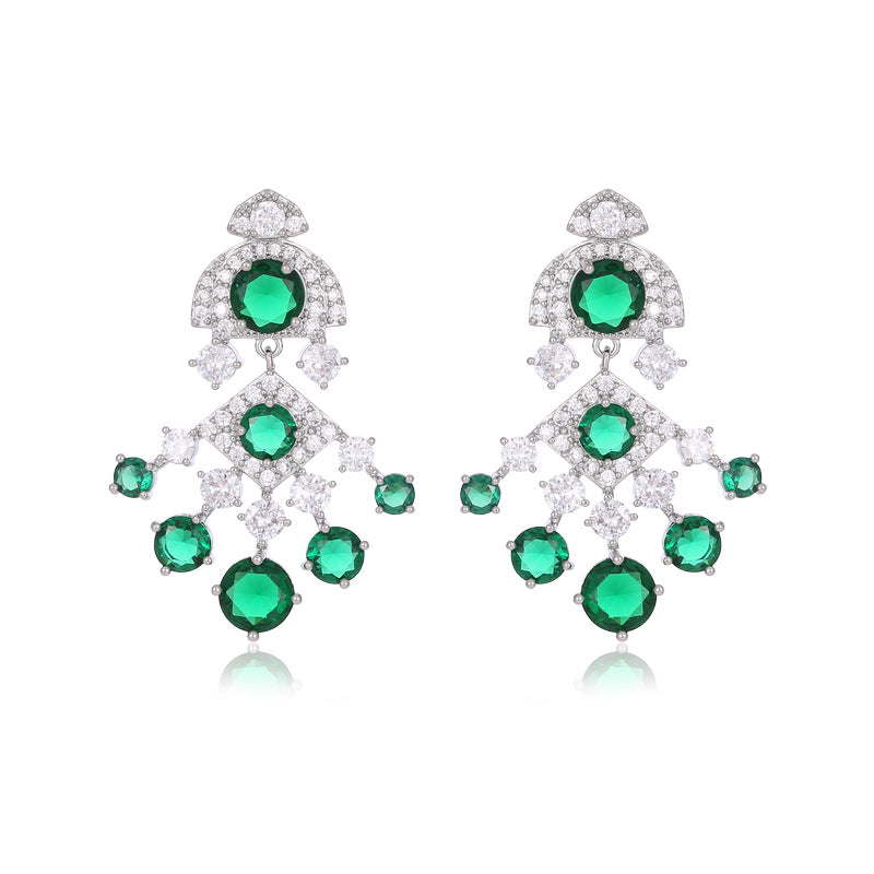 Sier Needle Light Luxury High-grade Inlaid Zircon Fan-shaped Banquet Earrings