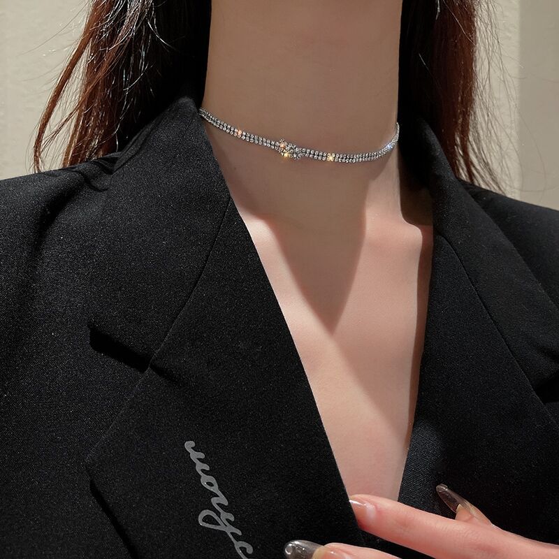Women's Simple Cold Style Diamond Collar Design Necklaces