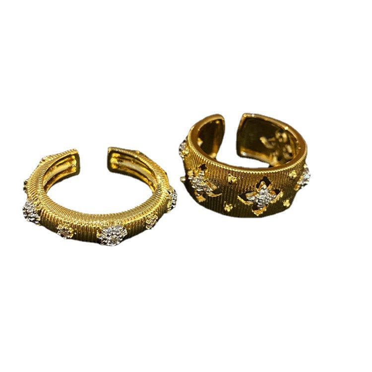 Ancient Palace Style Hollow Jeweled Design Golden Rings