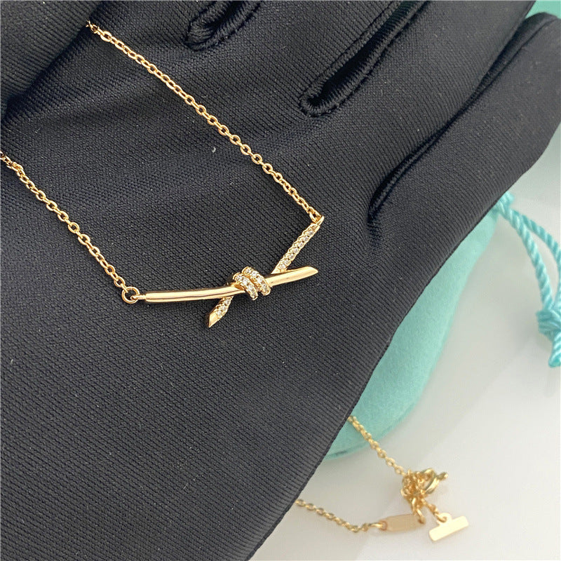 Rope Diamond Knot Electroplated Rose Gold Trendy Unique Pendant Necklaces