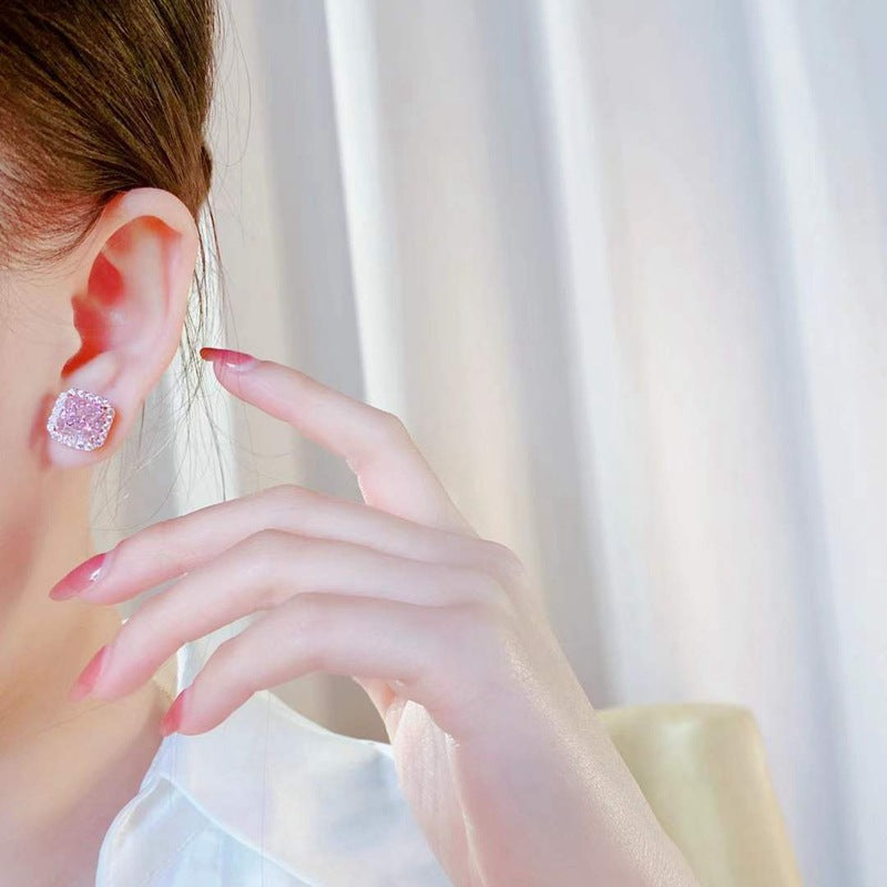 Style tempérament féminin princesse boucles d'oreilles carrées en Zircon
