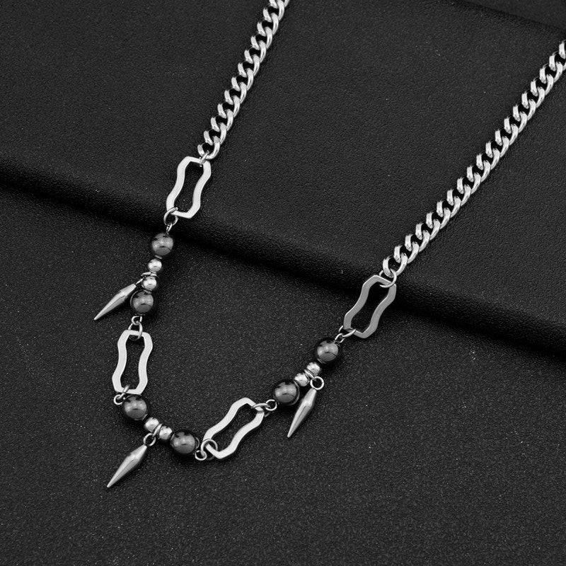 Women's & Men's & Titanium Steel Rivet Stitching Round Beads Hip Necklaces