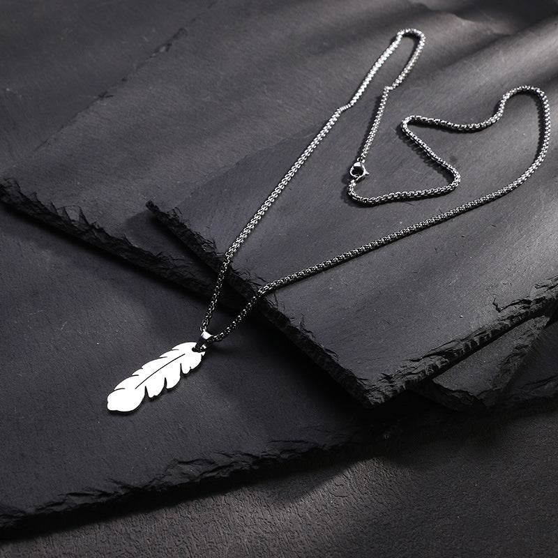 Simple Style Feather Titanium Steel Personalized Necklaces
